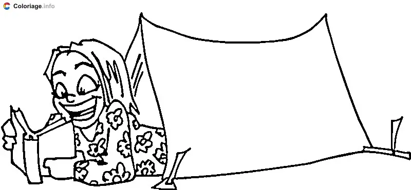 Coloriage Lecture dans une tente - Camping à imprimer