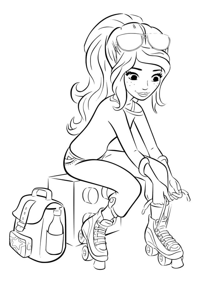 Coloriage Lego Friends Patin A Roulette - Lego friends à imprimer
