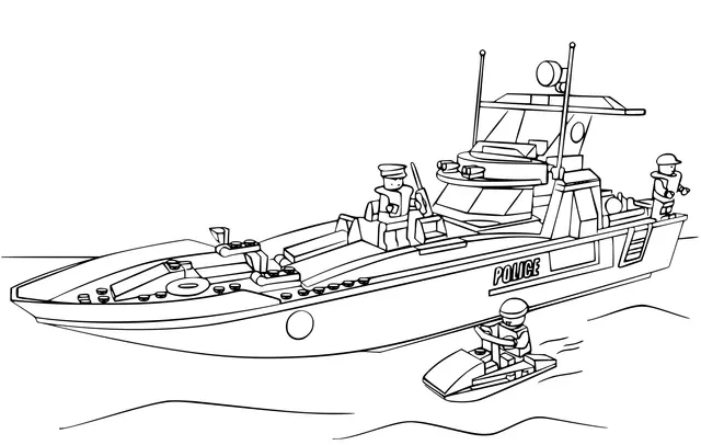 Coloriage Lego Police Bateau Navigatio Maritime - Police à imprimer