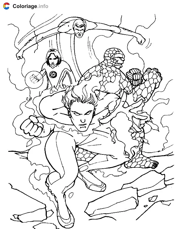 Coloriage Les 4 Fantastiques ensemble - Les 4 Fantastiques à imprimer