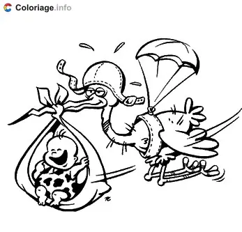 Coloriage Les bébés arrivent par les cigognes - Cigogne à imprimer