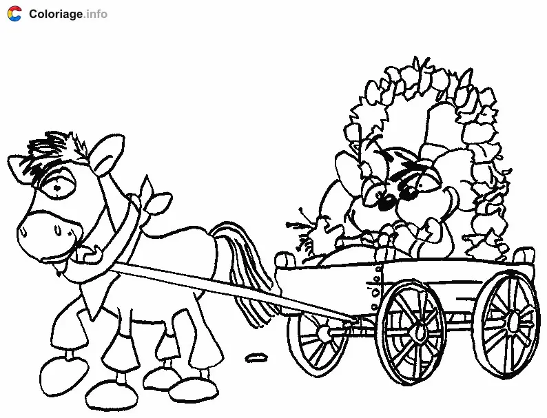 Coloriage Les mariés dans une calèche - Mariage à imprimer