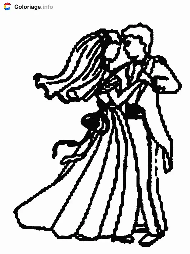 Coloriage Les mariés ouvrent le bal - Mariage à imprimer