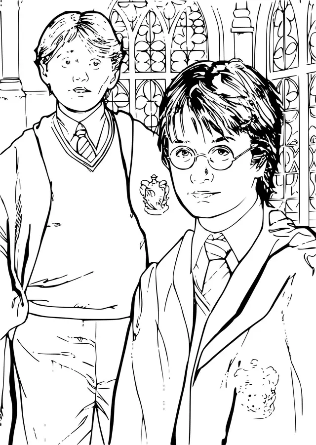 Coloriage Les Meilleurs Amis Harry Et Ron - Harry potter à imprimer