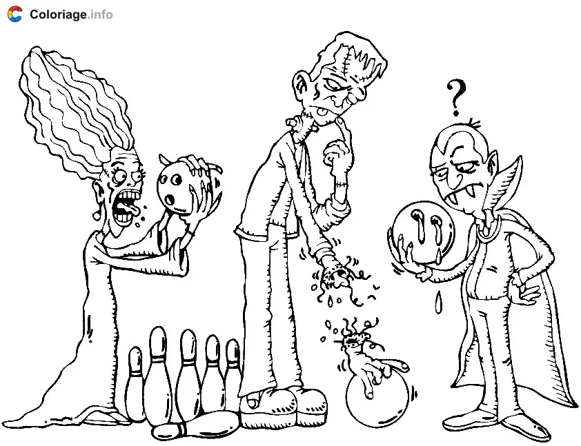 Coloriage Les monstres jouent aussi au bowling - Bowling à imprimer