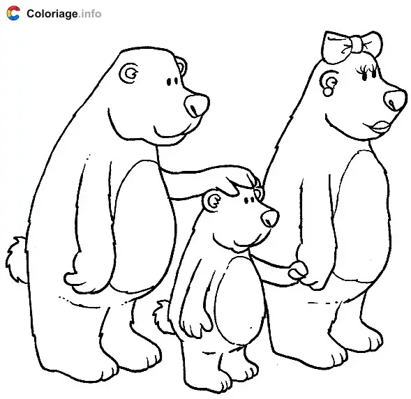 Coloriage Les parents ours avec l'ourson - Ours à imprimer