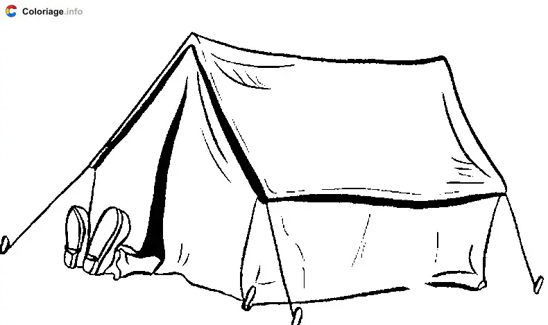 Coloriage Les pieds sortent de la tente - Camping à imprimer