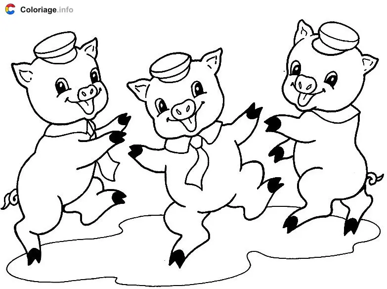 Coloriage Les trois petits cochons dansent - Les 3 Petits Cochons à imprimer