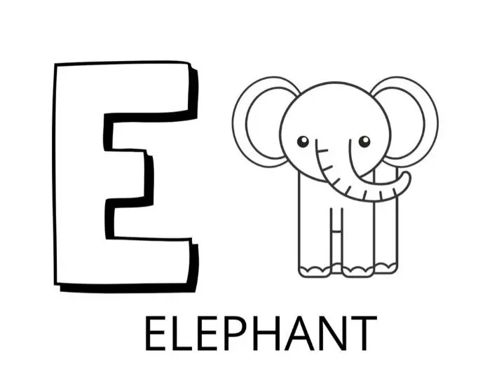 Coloriage Lettre E Comme Éléphant - Alphabet des animaux à imprimer