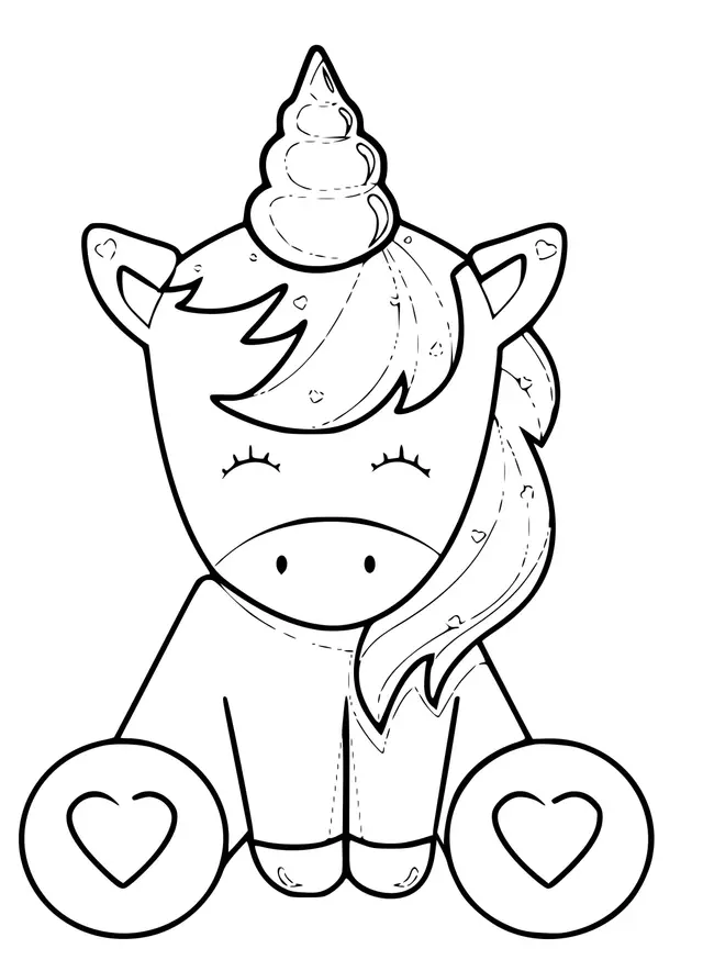 Coloriage Licorne Kawaii Avec Des Cœurs Et De Jolie Cheveux - Licorne kawaii à imprimer