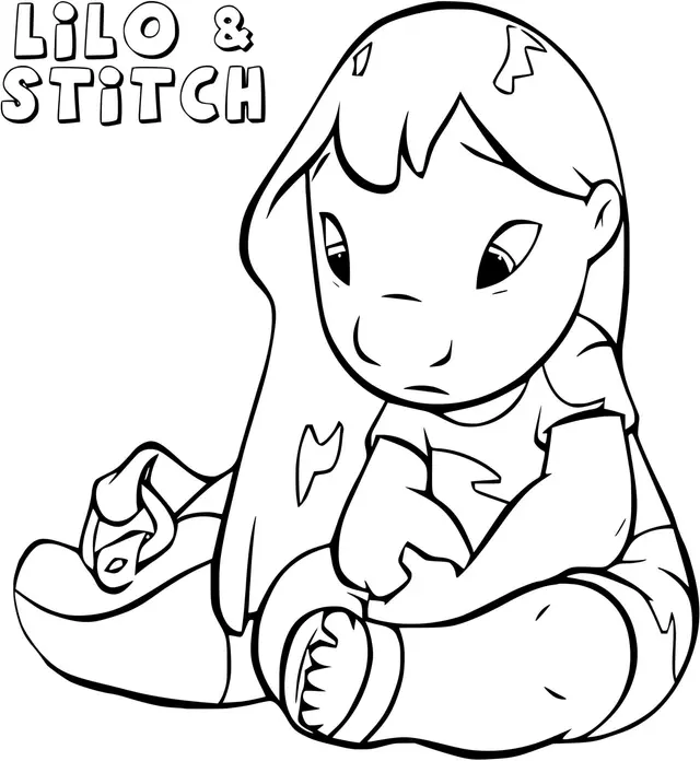 Coloriage Lilo Sennuie De Stitch - Stitch à imprimer