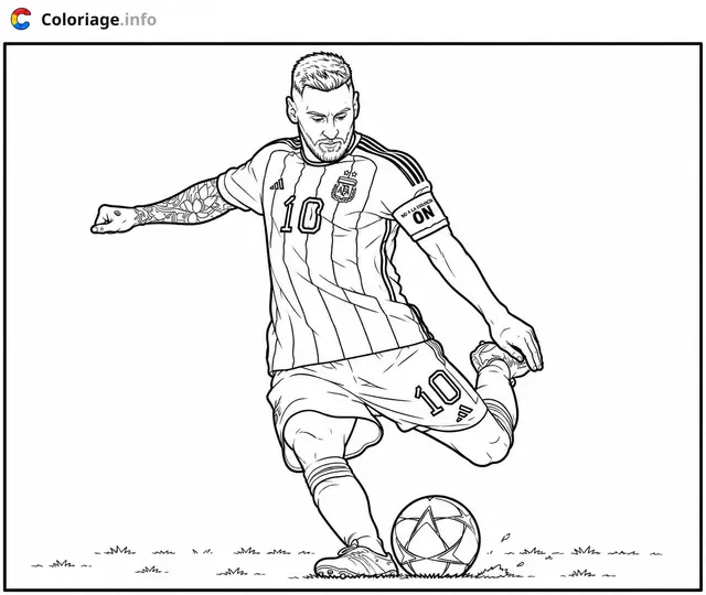 Coloriage Lionel Messi Argentine Joueur de football en action - Foot à imprimer