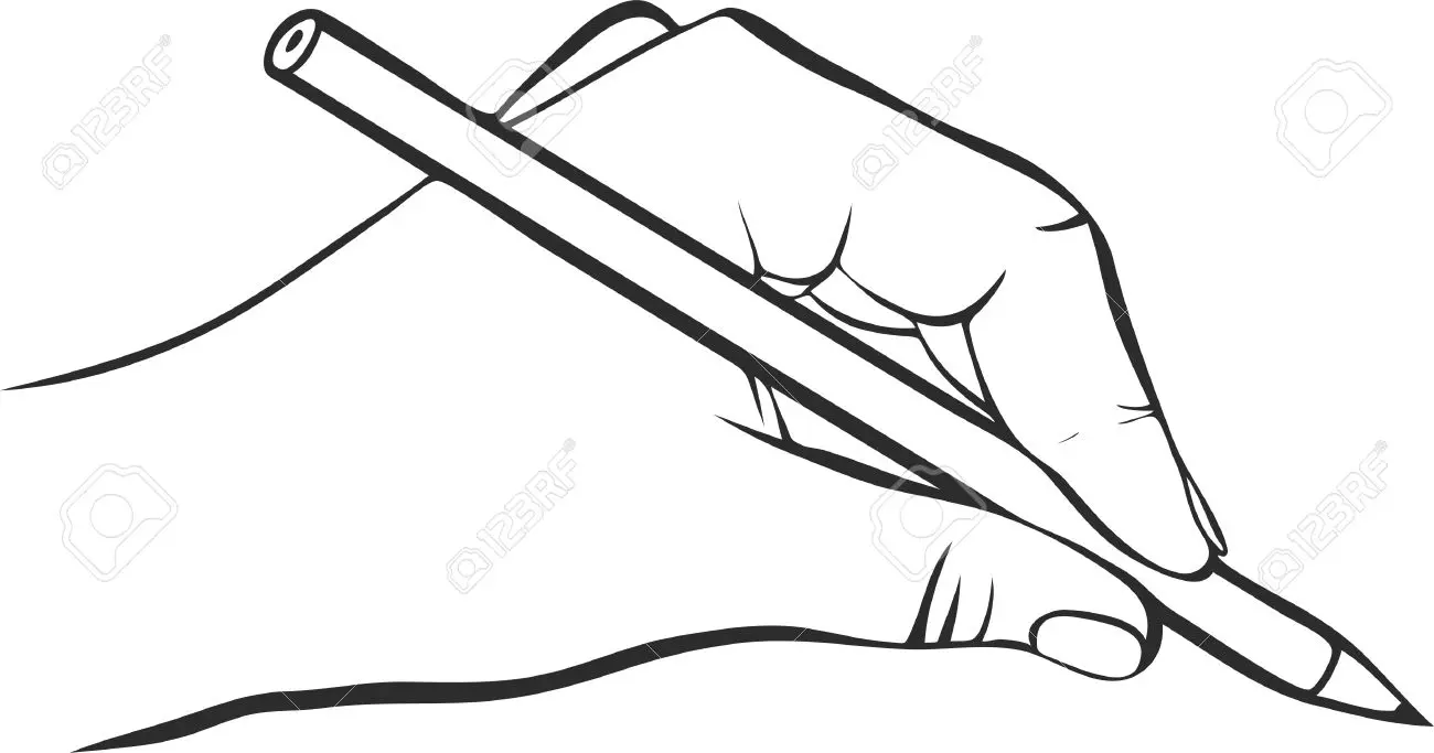 Coloriage Main Qui Dessine Avec Un Crayon Hd - Main enfants à imprimer