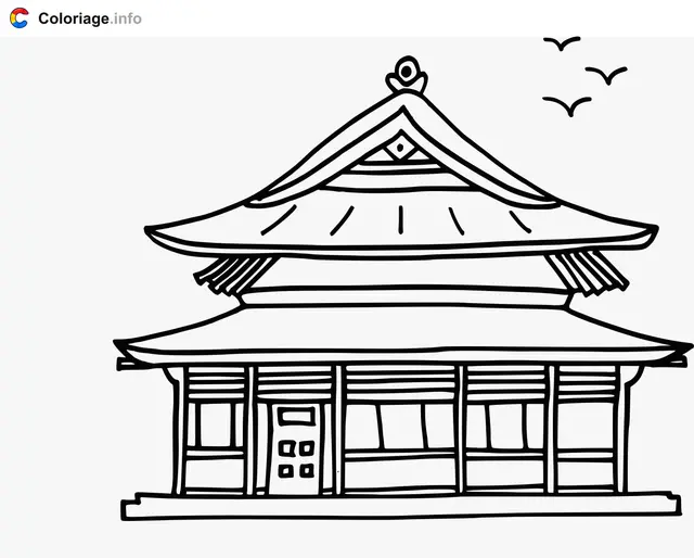 Coloriage Maison asiatique chinoise traditionnelle - Chine à imprimer