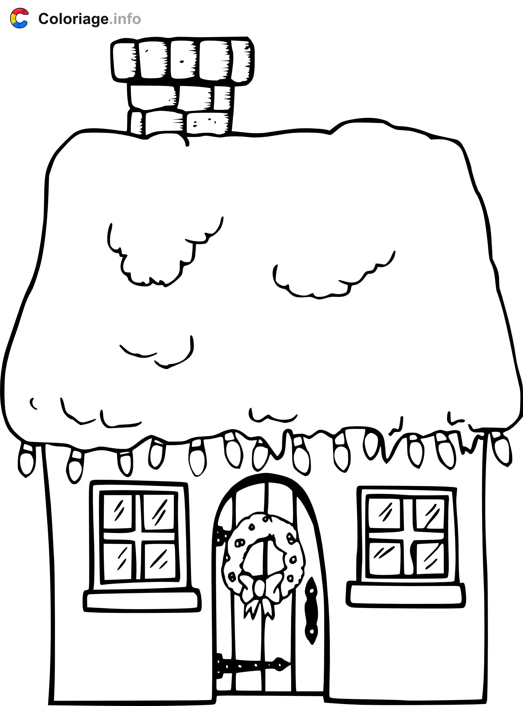 Coloriage Maison de noel avec neige - Maison à imprimer