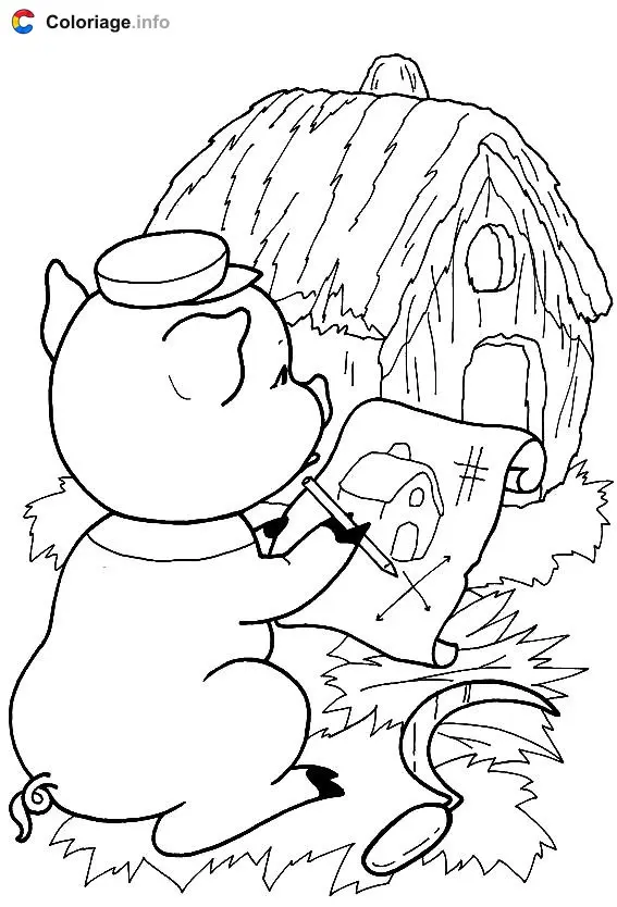 Coloriage Maison en paille du cochon - Les 3 Petits Cochons à imprimer