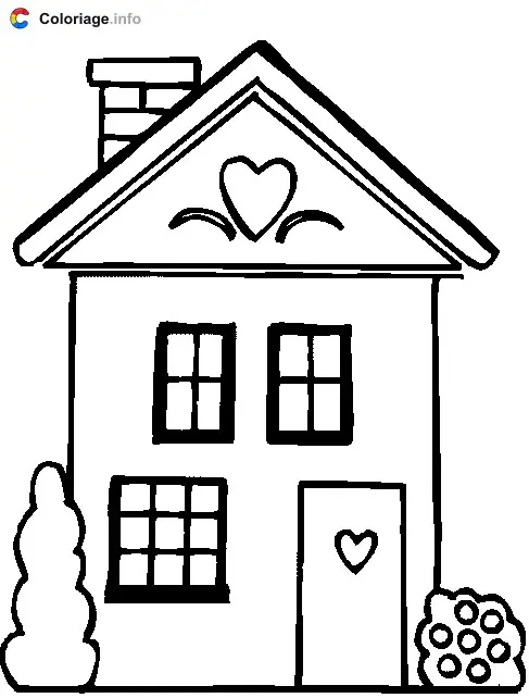 Coloriage Maison et coeurs - Maison à imprimer