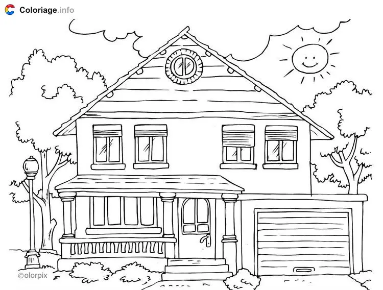 Coloriage Maison exterieur moderne complex - Maison à imprimer