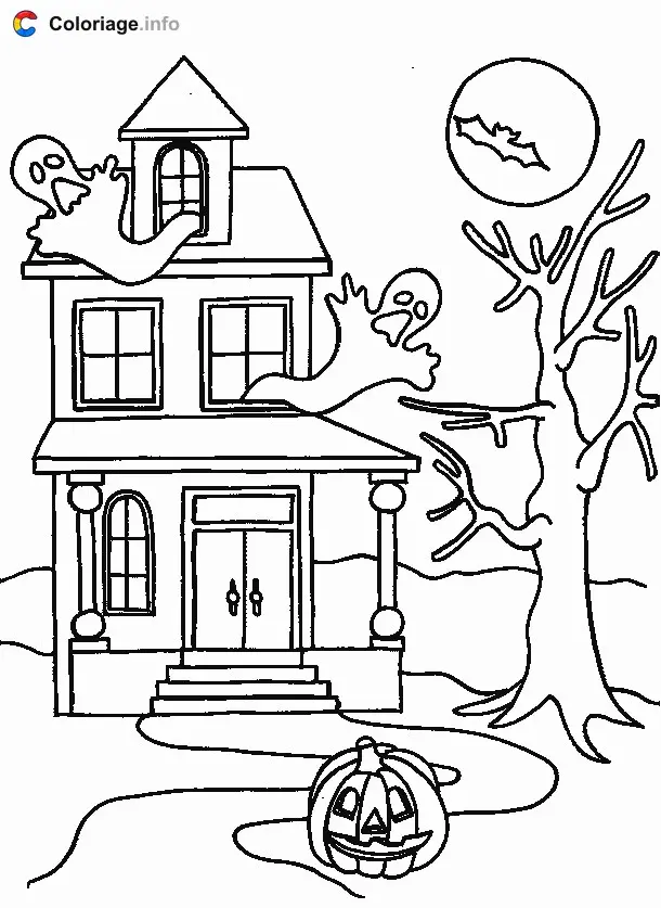 Coloriage Maison hantée par des fantômes - Manoirs hantés à imprimer