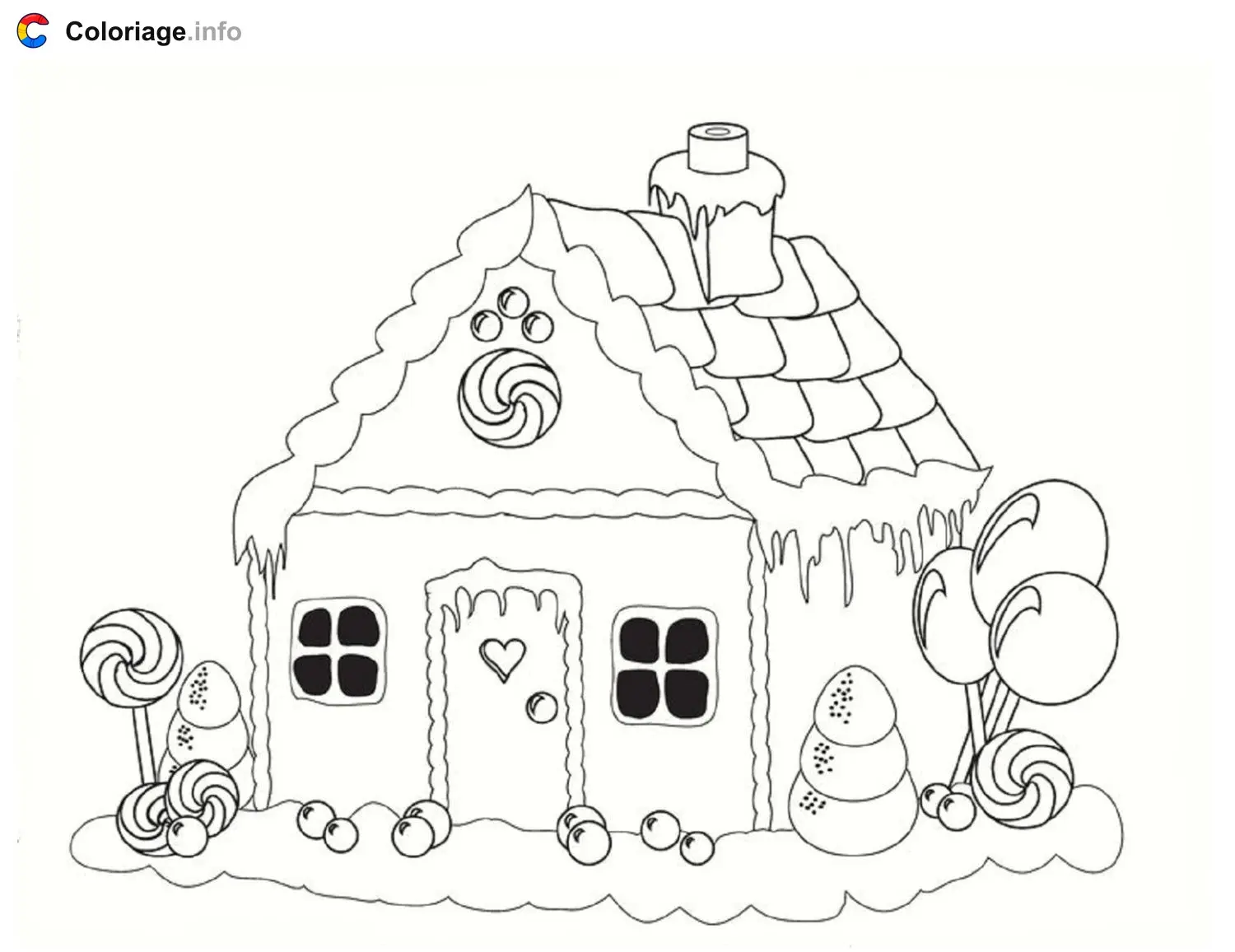Coloriage Maison pain depice noel neige - Maison à imprimer