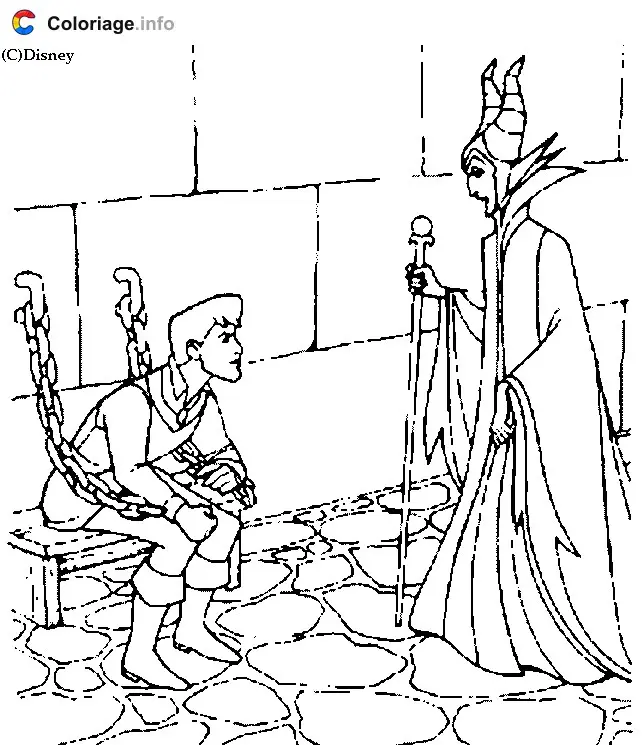Maleficent and the Prince Locked in the Dungeon coloring page to print