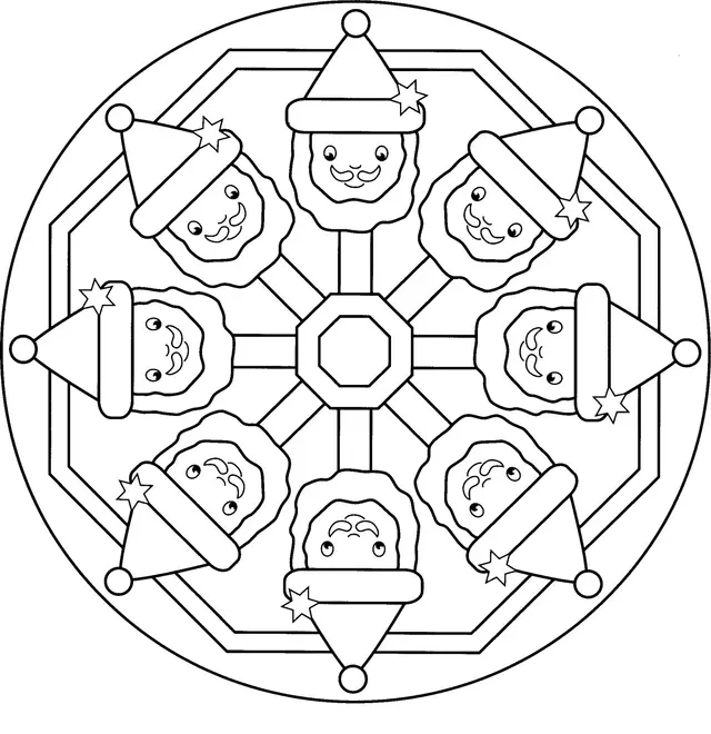 Coloriage Mandala Père Noël Facile Enfant - Mandala de Noël à imprimer