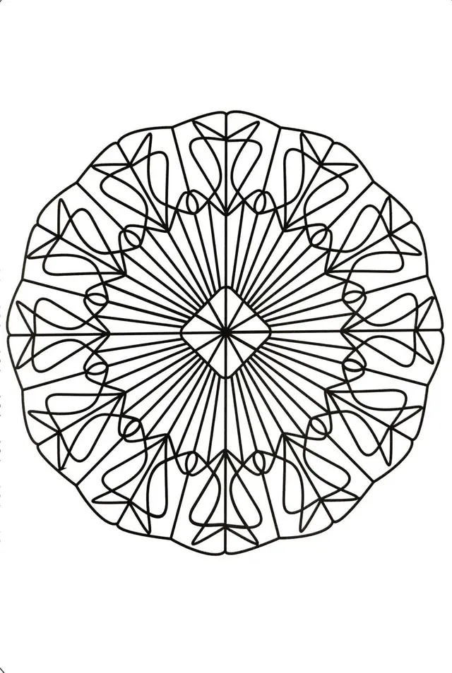 Coloriage Mandala géométrique aux motifs symétriques - Mandala à imprimer