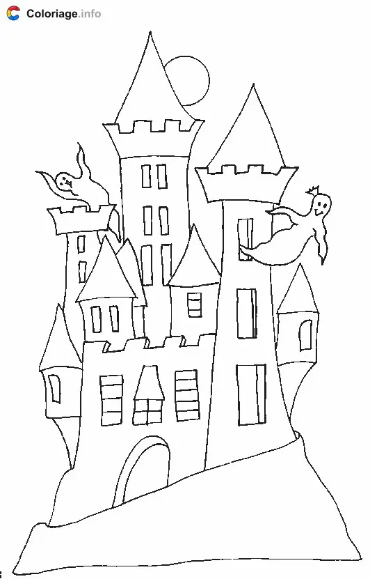 Coloriage Manoir hanté par 2 fantômes - Manoirs hantés à imprimer