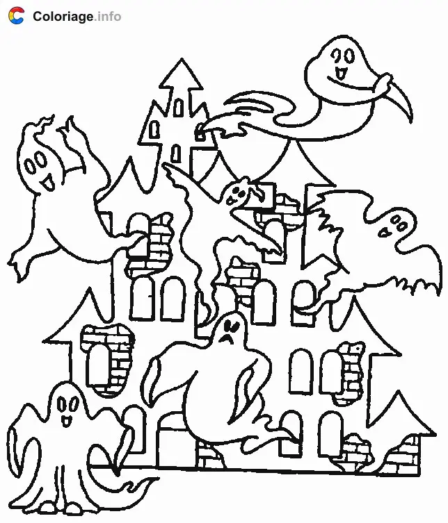 Coloriage Manoir hanté par les fantômes - Manoirs hantés à imprimer