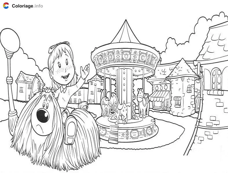 Coloriage Margotte et Pollux devant le manège - Le Manège enchanté à imprimer