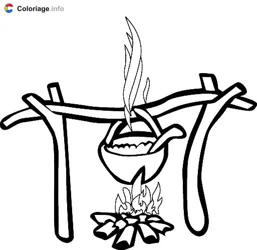 Coloriage Marmite sur le feu - Camping à imprimer