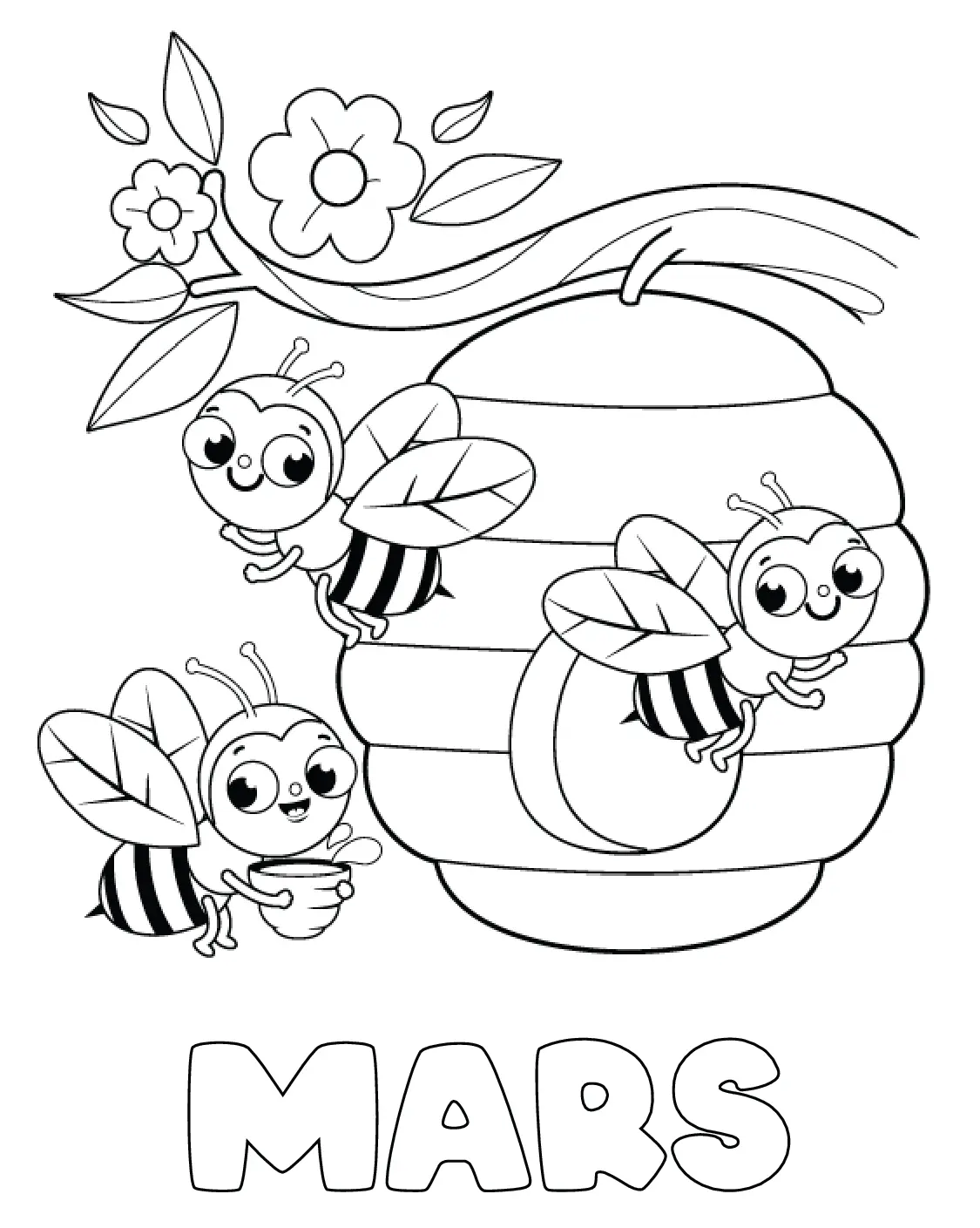 Coloriage Mars Abeilles - Mars à imprimer
