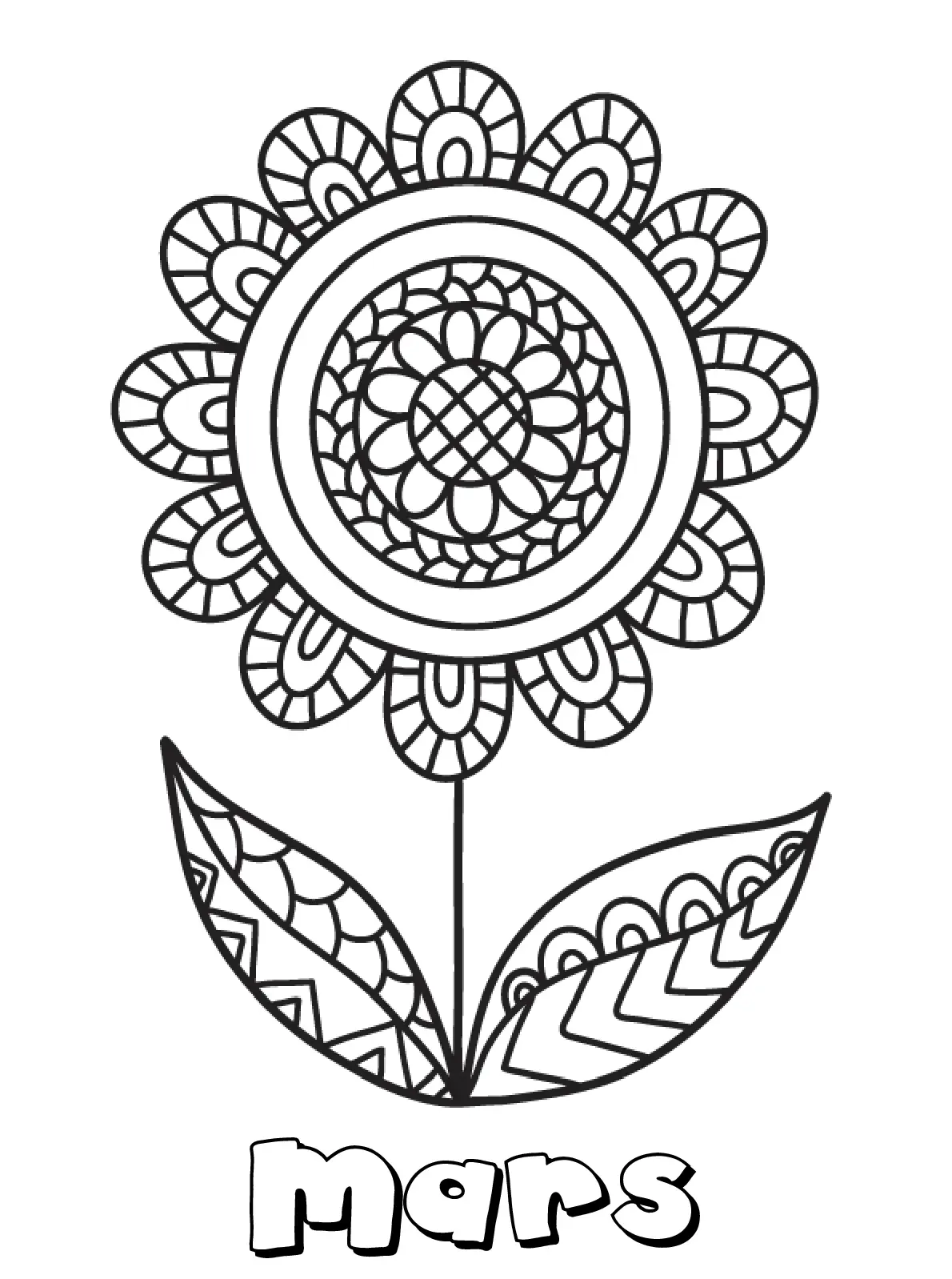 Coloriage Mars Fleur Mandala - Mars à imprimer