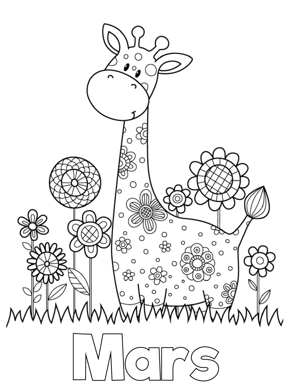 Coloriage Mars Maternelle Giraffe - Mars à imprimer
