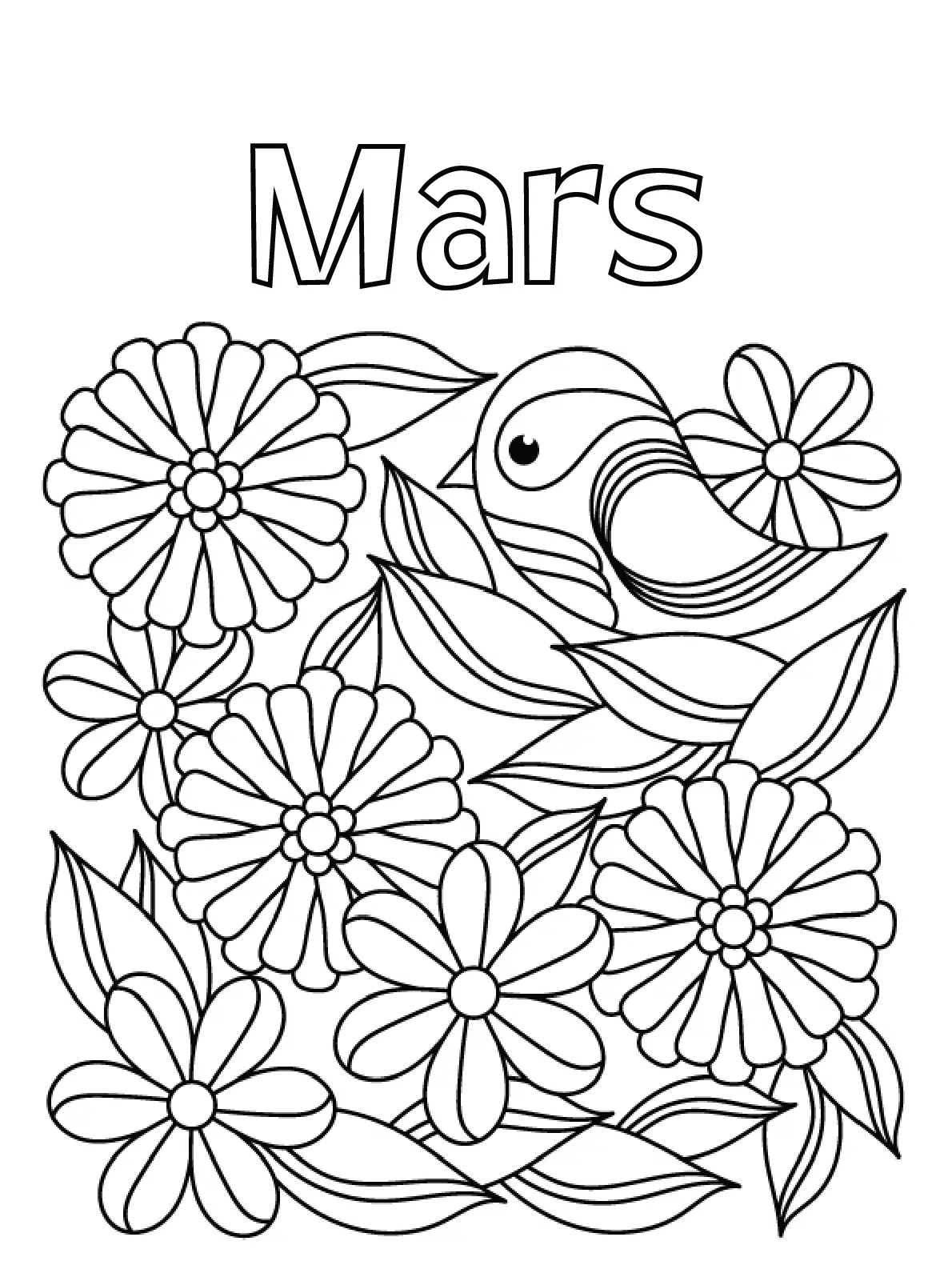 Coloriage Mars Oiseau Fleurs - Mars à imprimer