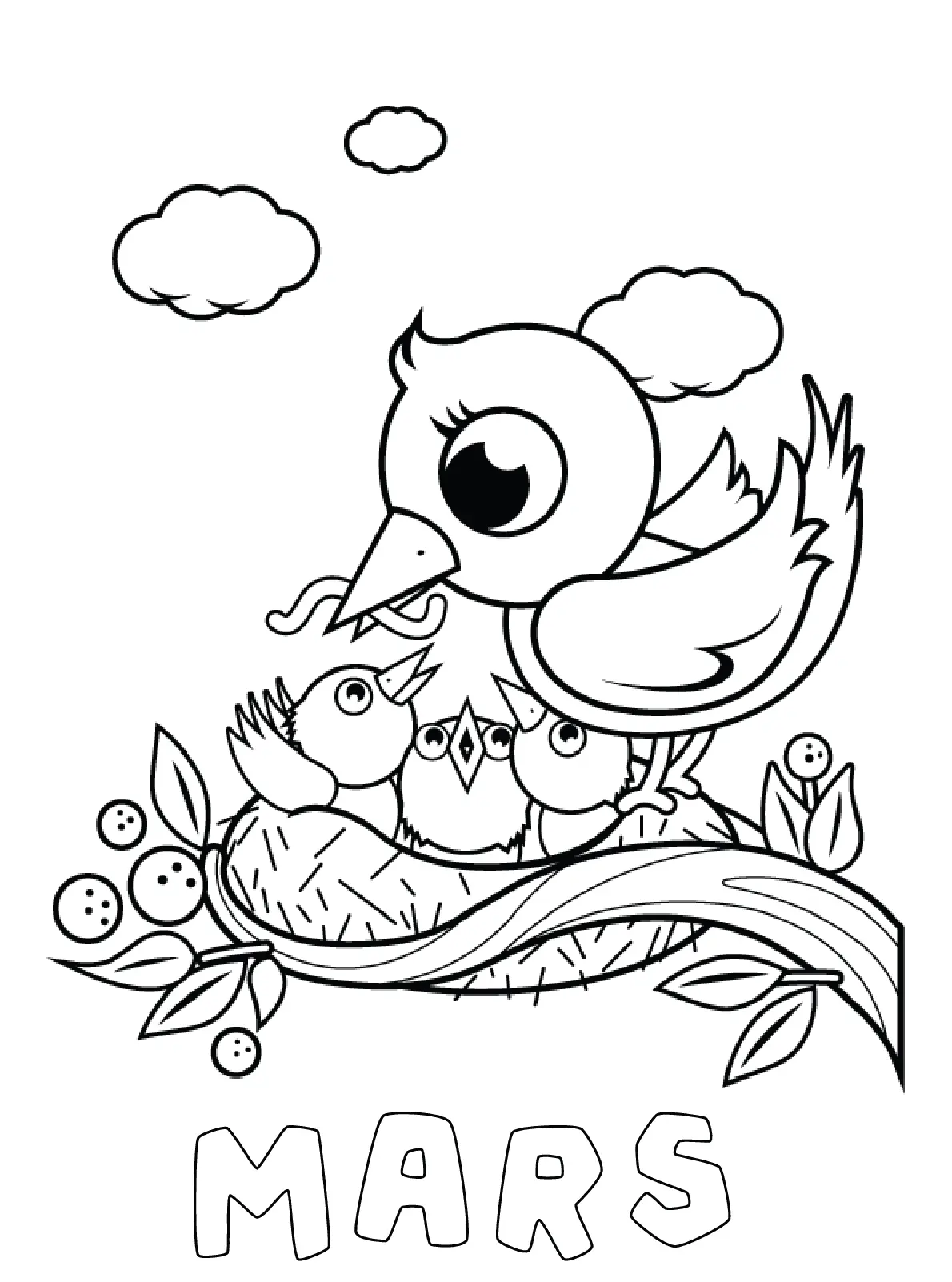 Coloriage Mars Oiseaux - Mars à imprimer