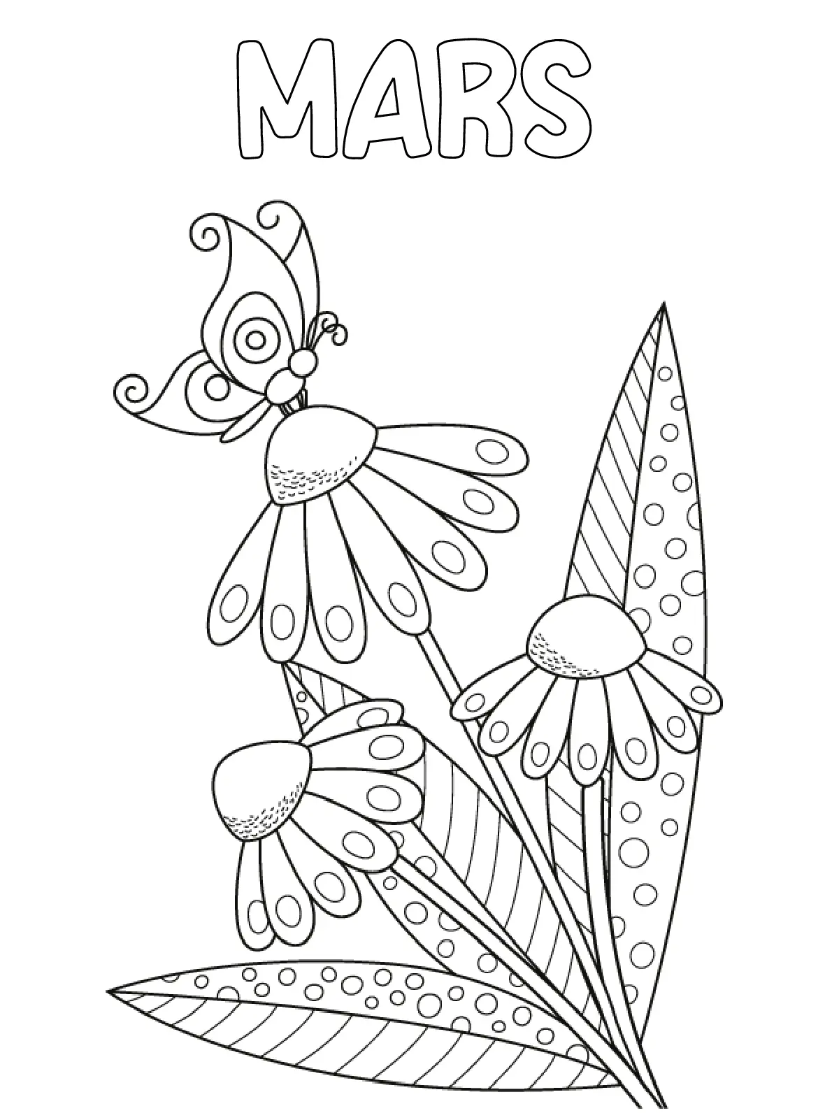 Coloriage Mars Papillon Fleurs - Mars à imprimer