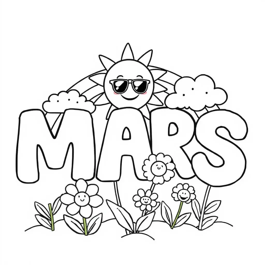Coloriage Mars Soleil Lunettes - Mars à imprimer