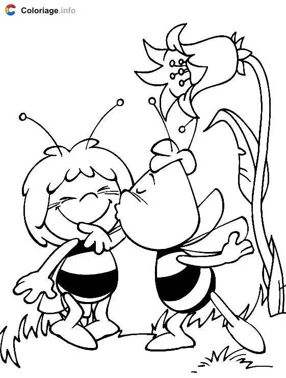 Coloriage Maya une abeille et une fleur - Maya l'Abeille à imprimer