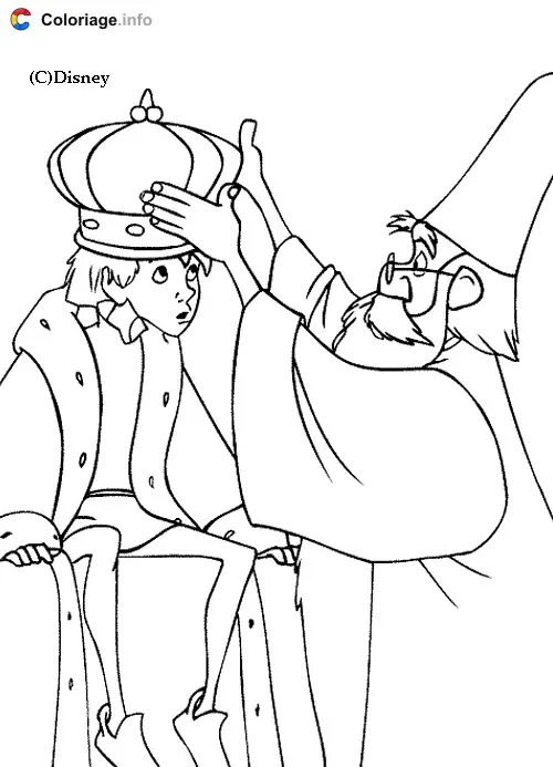 Coloriage Merlin couronne Arthur - Merlin l'Enchanteur à imprimer