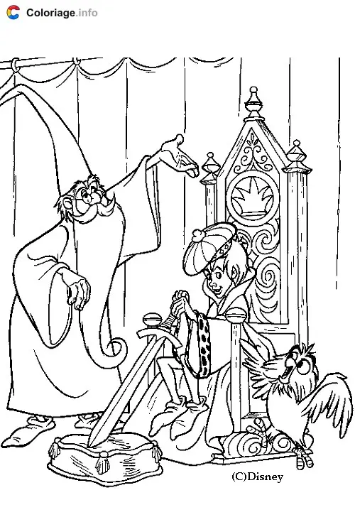 Coloriage Merlin déguise Arthur en roi - Merlin l'Enchanteur à imprimer