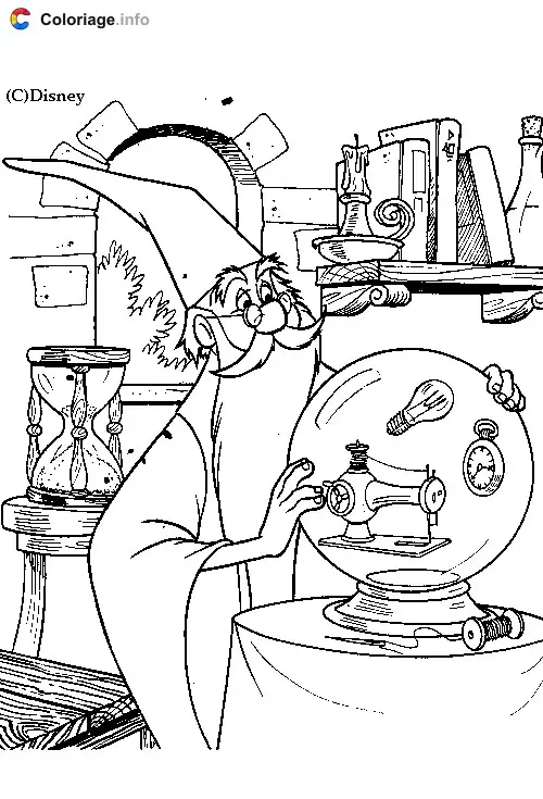 Coloriage Merlin regarde dans sa boule de cristal magique - Merlin l'Enchanteur à imprimer