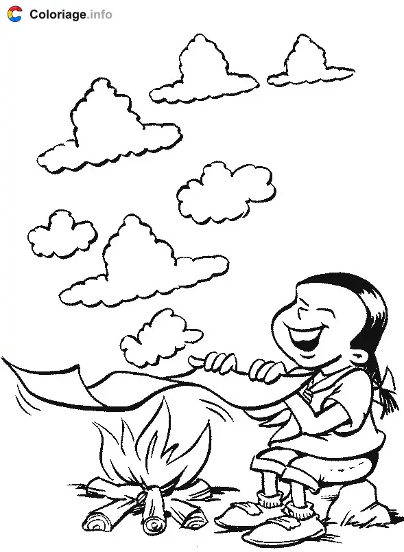 Coloriage Message en fumée par un scout - Scout à imprimer