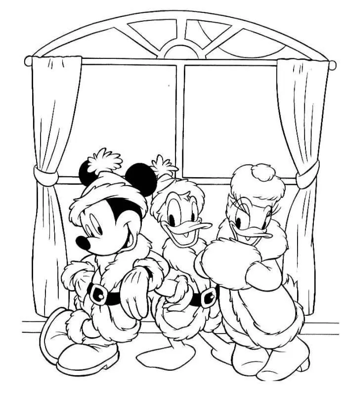 Coloriage Mickey à la fête de Noël Disney - Noël Disney à imprimer