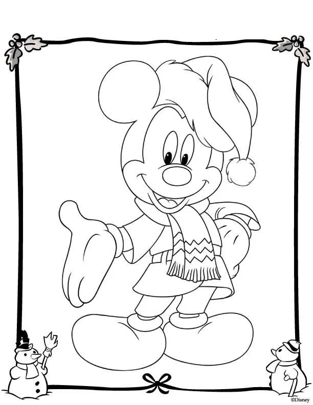 Coloriage Mickey en tenue festive de Noël - Noël Disney à imprimer