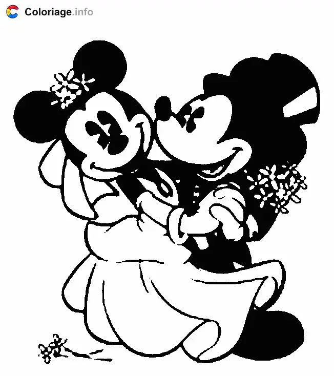 Coloriage Mickey épouse Minnie - Mariage à imprimer