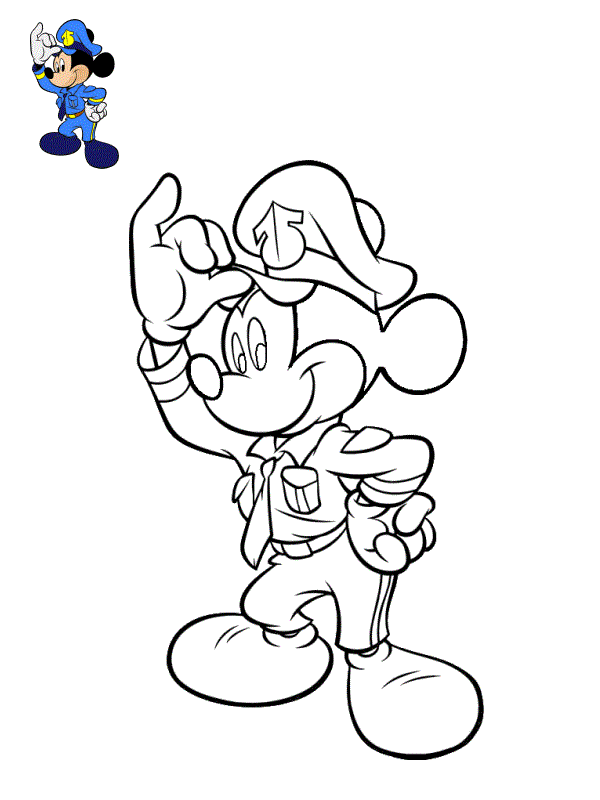 Coloriage Mickey Le Policier Attend Sa Voiture De Police - Mickey à imprimer