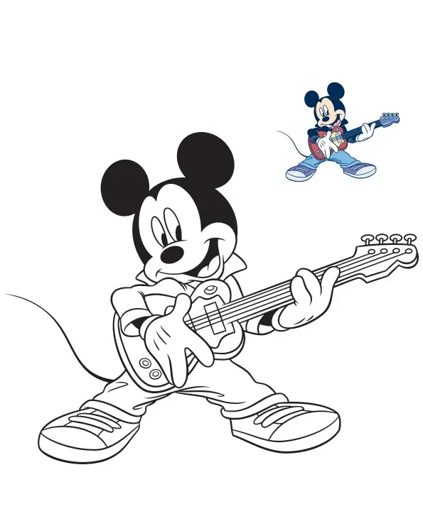 Coloriage Mickey Mouse Guitare Electrique Musique - Mickey à imprimer