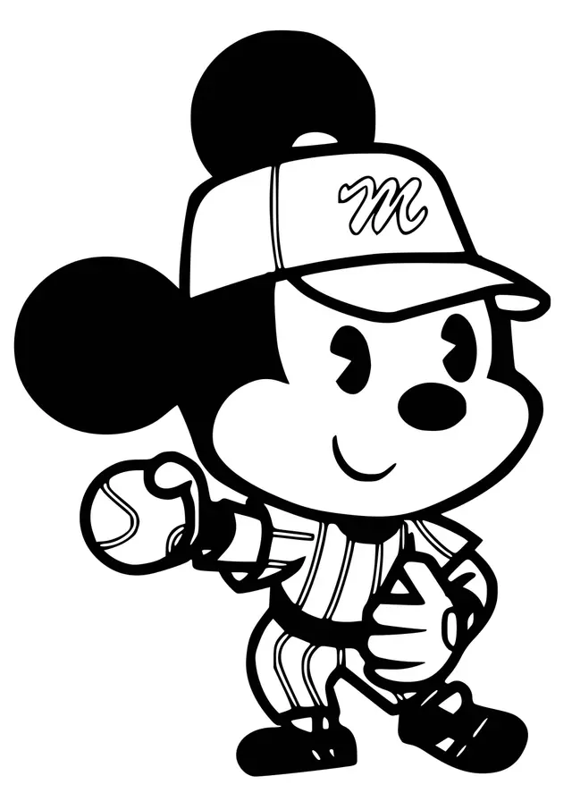 Coloriage Mickey Mouse Joue Au Baseball - Disney bébé à imprimer