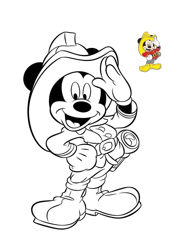 Coloriage Mickey Mouse Pompier - Mickey à imprimer